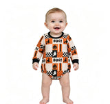LR3239 Halloween Pumpkin BOO Plaid Baby Boys Romper