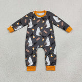 LR3241 Halloween Pumpkin Bats Candy Baby Boy Romper