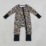 LR3242 Halloween Bat Leopard Baby Footie Sleepers Romper