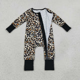 LR3242 Halloween Bat Leopard Baby Footie Sleepers Romper