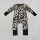 LR3242 Halloween Bat Leopard Baby Footie Sleepers Romper