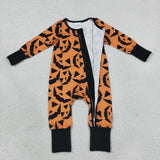 LR3243 Halloween Pumpkin Ghost Baby Footie Sleepers Romper