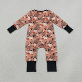 LR3250 Halloween Pumpkin Ghost Baby Footie Sleepers Romper