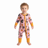 LR3252 Fall Pumpkin Hunting Print Baby Footie Sleepers Romper