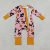 LR3252 Fall Pumpkin Hunting Print Baby Footie Sleepers Romper