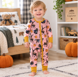 LR3252 Fall Pumpkin Hunting Print Baby Footie Sleepers Romper