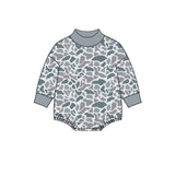 Preorder MOQ 5 pcs Each Style Hunting Camo Middle Neckline Baby Bubble Romper
