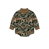 Preorder MOQ 5 pcs Each Style Hunting Camo Middle Neckline Baby Bubble Romper