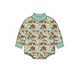 Preorder MOQ 5 pcs Each Style Hunting Camo Middle Neckline Baby Bubble Romper