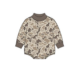 Preorder MOQ 5 pcs Each Style Hunting Camo Middle Neckline Baby Bubble Romper