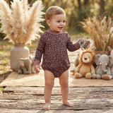 LR3264 Leopard Print Middle Neckline Baby Bubble Romper