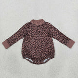 LR3264 Leopard Print Middle Neckline Baby Bubble Romper