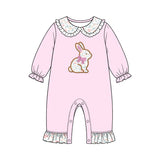 Preorder MOQ 5 pcs Each Style Easter Bunny Floral Bow Doll Collar Pink Kids Matching Clothes