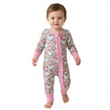 LR3305 Christmas Santa Camo Pink Ruffle Baby Footie Sleepers Romper