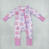 LR3325 Valentine's Love Stripe Pink Baby Footie Sleepers Romper