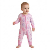 LR3325 Valentine's Love Stripe Pink Baby Footie Sleepers Romper