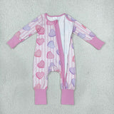 LR3325 Valentine's Love Stripe Pink Baby Footie Sleepers Romper