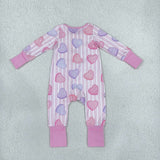 LR3325 Valentine's Love Stripe Pink Baby Footie Sleepers Romper
