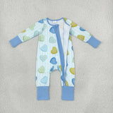 LR3326 Valentine's Love Stripe Blue Baby Footie Sleepers Romper