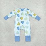 LR3326 Valentine's Love Stripe Blue Baby Footie Sleepers Romper