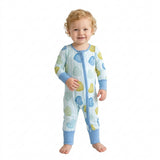 LR3326 Valentine's Love Stripe Blue Baby Footie Sleepers Romper