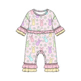 Preorder MOQ 5 pcs Each Style Easter Bunny Ruffles Three-Quarter Sleeves Kids Matching Clothes