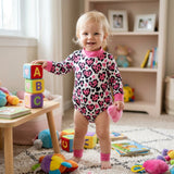 LR3332 Valentine's Day Love Leopard Rose Red Mockneck Baby Bubble Romper