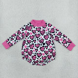 LR3332 Valentine's Day Love Leopard Rose Red Mockneck Baby Bubble Romper