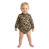 LR3333 Valentine's Day Love Leopard Green Mockneck Baby Bubble Romper