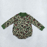 LR3333 Valentine's Day Love Leopard Green Mockneck Baby Bubble Romper