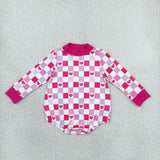 LR3337 Valentine's Day Love Plaid Rose Red Mockneck Baby Bubble Romper