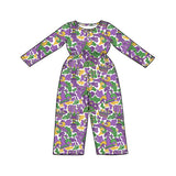 Preorder MOQ 5 pcs Each Style Mardi Gras Mask Camo Girl's Jumpsuit & Scallop Edge Set Kids Matching Clothes