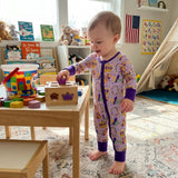 LR3341 Mardi Gras Mask Purple Baby Footie Sleepers Romper