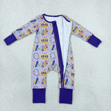 LR3341 Mardi Gras Mask Purple Baby Footie Sleepers Romper