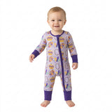 LR3341 Mardi Gras Mask Purple Baby Footie Sleepers Romper