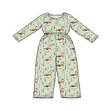 Preorder MOQ 5 pcs Each Style Mallard Ducks Light Green Girl's Jumpsuit & Scallop Edge Set Kids Matching Clothes