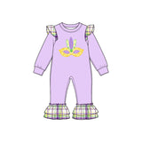 Preorder MOQ 5 pcs Each Style Mardi Gras Mask Print Plaid Ruffles Kids Matching Clothes