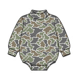 Preorder MOQ 5 pcs Each Style Hunting Camo Mockneck Baby Bubble Romper Kids Matching Clothes