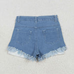 US Warehouse NC0003 Summer Kids Stripe Star Ripped Fashion Denim Girl's Shorts