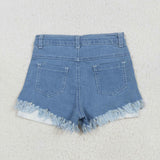 US Warehouse NC0003 Summer Kids Stripe Star Ripped Fashion Denim Girl's Shorts