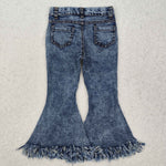 P0132 Blue Tassel Denim Flared Girl's Pants Jeans