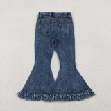 P0132 Blue Tassel Denim Flared Girl's Pants Jeans