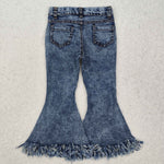 Fashion Colorful Plaid Winter Knit Sweater Tassel Jeans Denim Pants Girl's Set