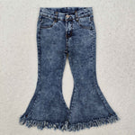 P0132 Blue Tassel Denim Flared Girl's Pants Jeans