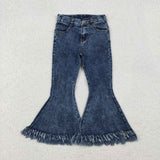 P0132 Blue Tassel Denim Flared Girl's Pants Jeans