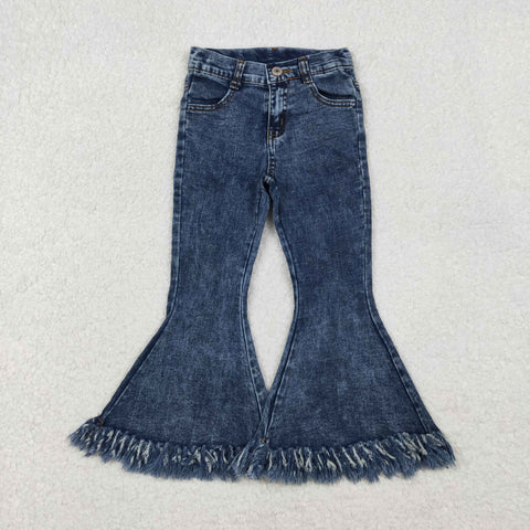 P0132 Blue Tassel Denim Flared Girl's Pants Jeans