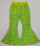 P0148 Boutique Green Shiny Sequin Pants