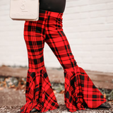 P0150 Christmas Red Plaid Girl's Flared Pants