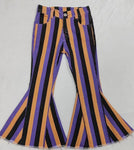 P0157 Purple Stripe Denim Flared Girl's Pants Jeans