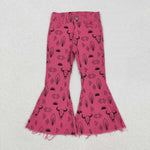 P0159 Western Pink Denim Flared Girl's Pants Jeans